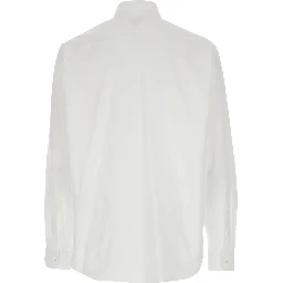 White Shirt with Classic Collar and Logo Embroidery on the Front in Cotton Man