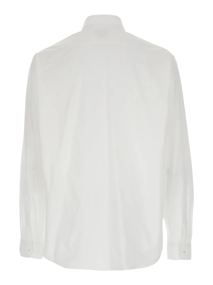 White Shirt with Classic Collar and Logo Embroidery on the Front in Cotton Man alternative
