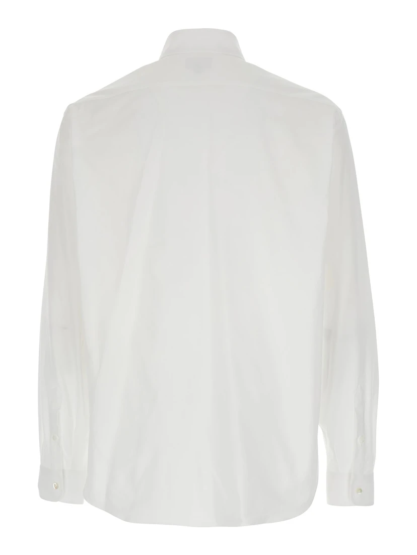 White Shirt with Classic Collar and Logo Embroidery on the Front in Cotton Man
