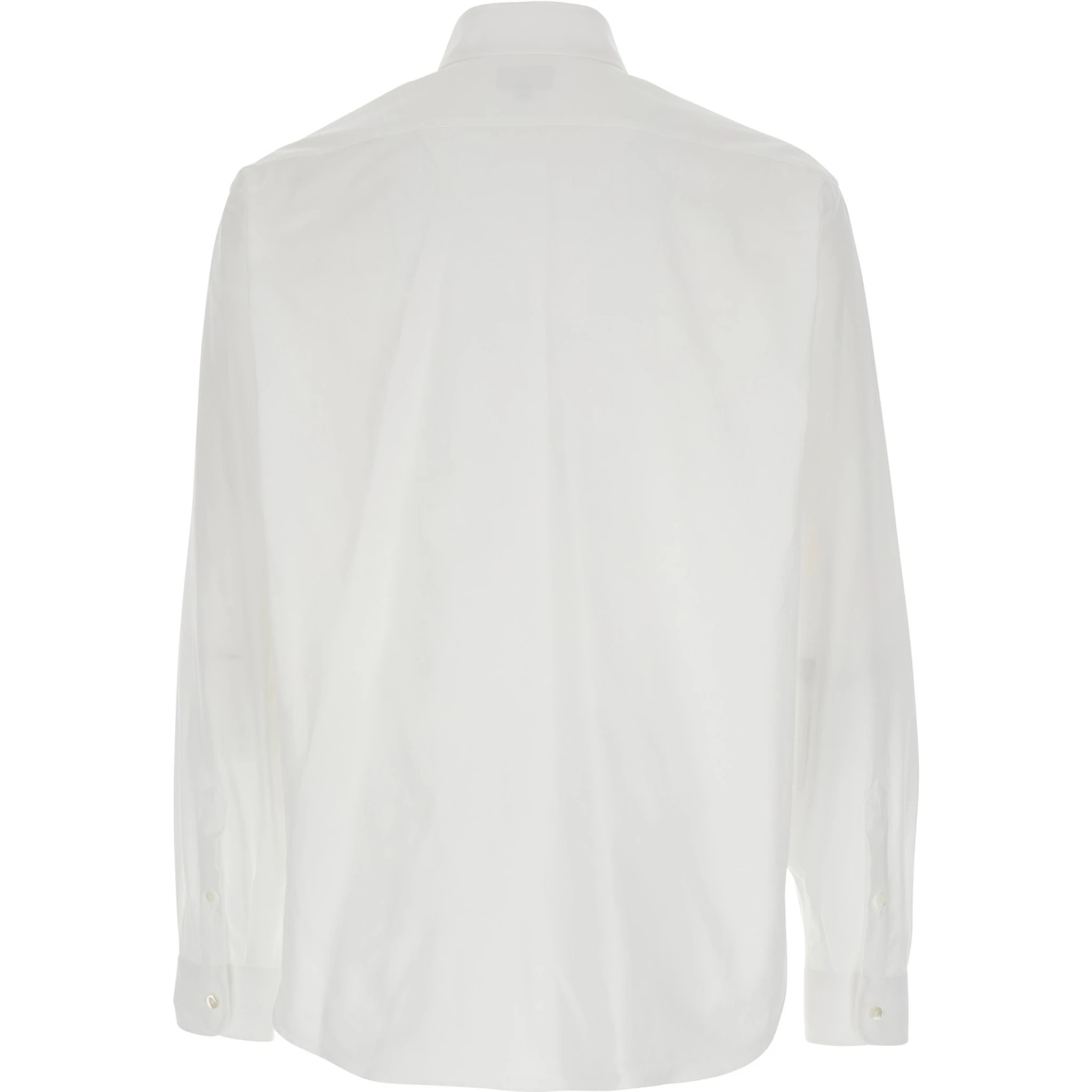White Shirt with Classic Collar and Logo Embroidery on the Front in Cotton Man