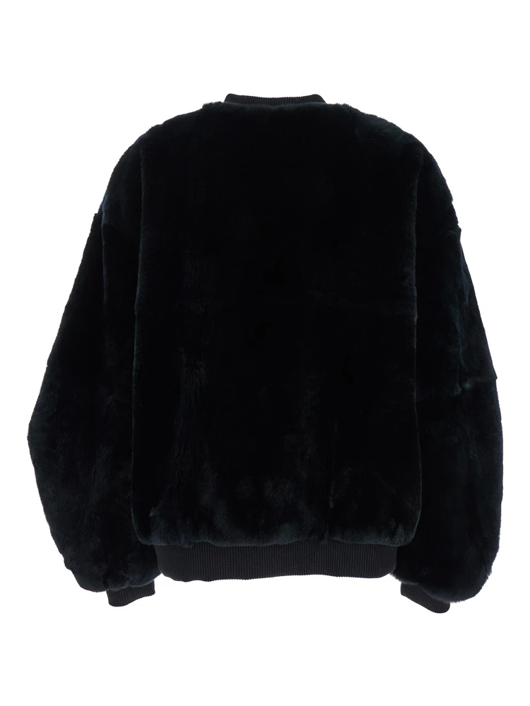 Black Bomber Jacket with Zip Closure in Fur Woman alternative
