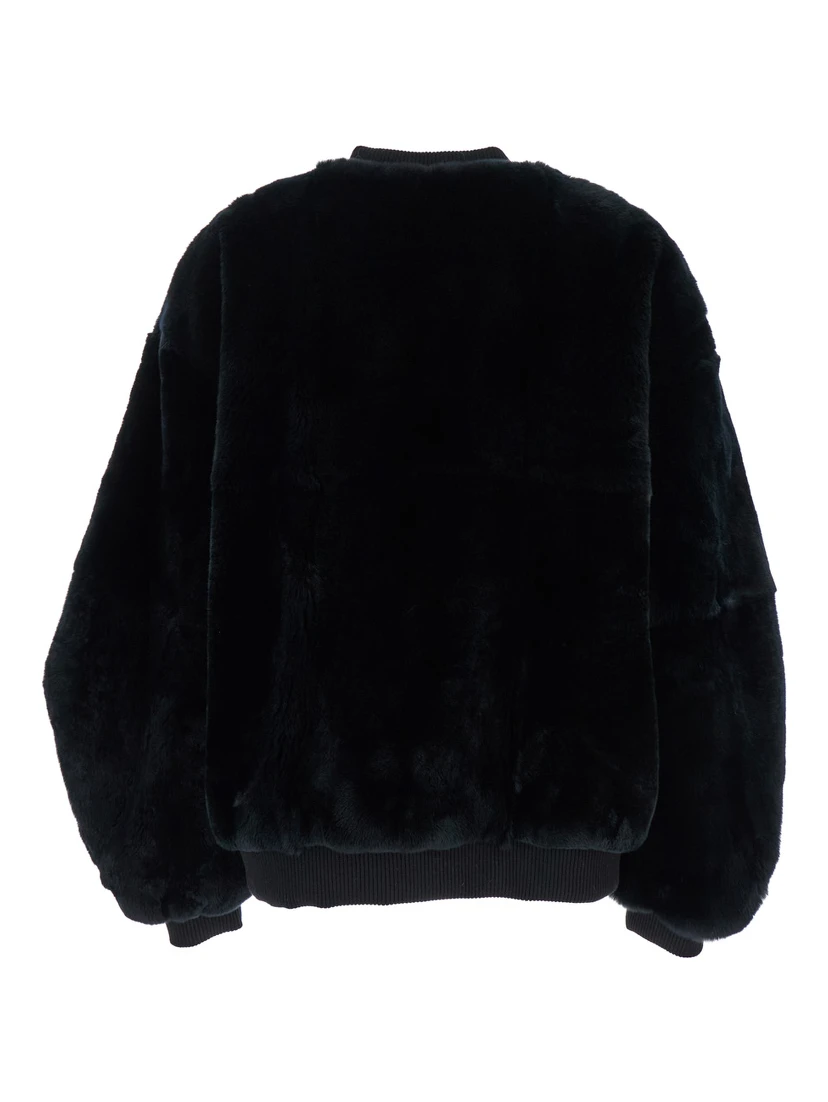 Black Bomber Jacket with Zip Closure in Fur Woman