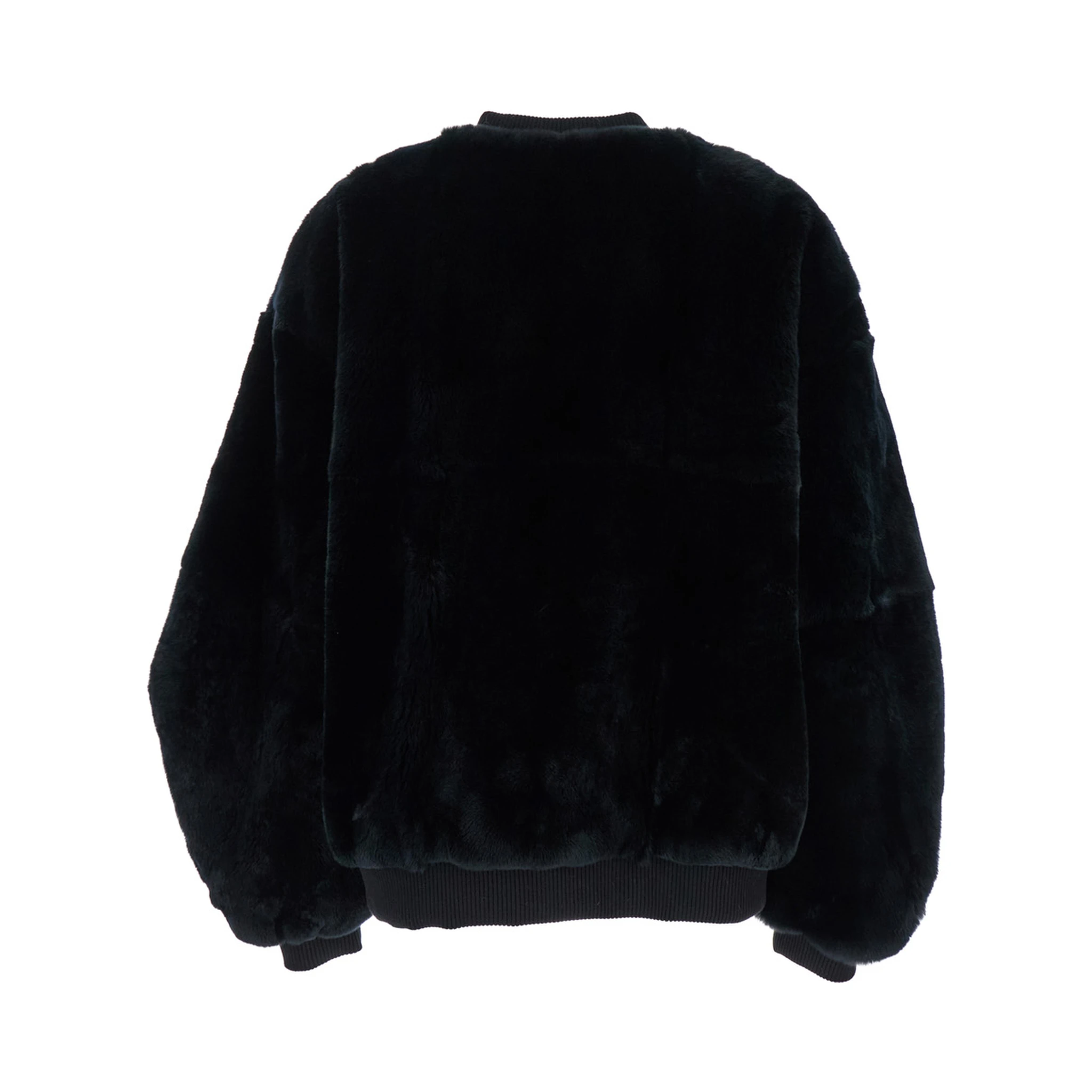Black Bomber Jacket with Zip Closure in Fur Woman