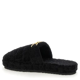 Black Slippers with Logo Plaque in Fabric Man