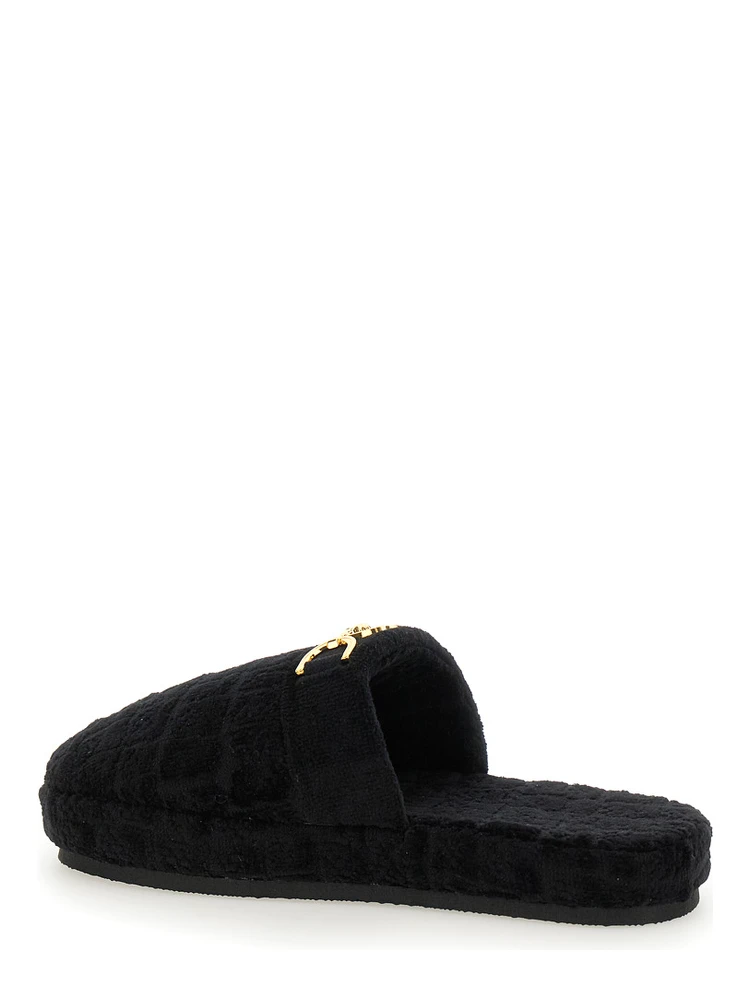 Black Slippers with Logo Plaque in Fabric Man alternative