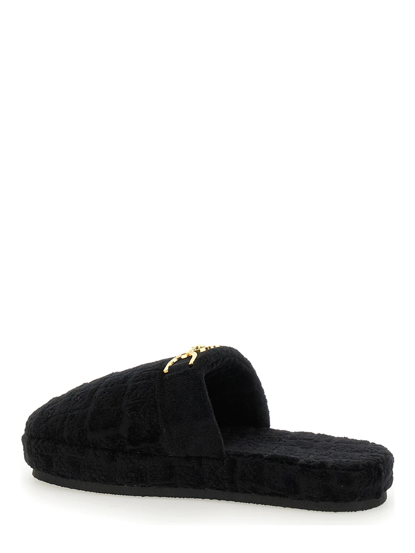 Black Slippers with Logo Plaque in Fabric Man