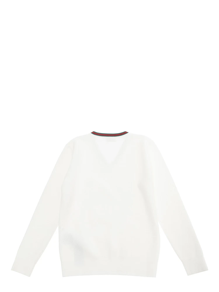 White T-Shirt wti Web V Neck and Embroidery in Cotton Boy alternative