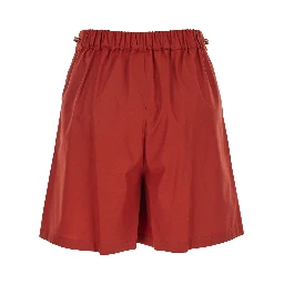 Haway Red Shorts with Elastic Waist and Pleated Details in Cotton Woman