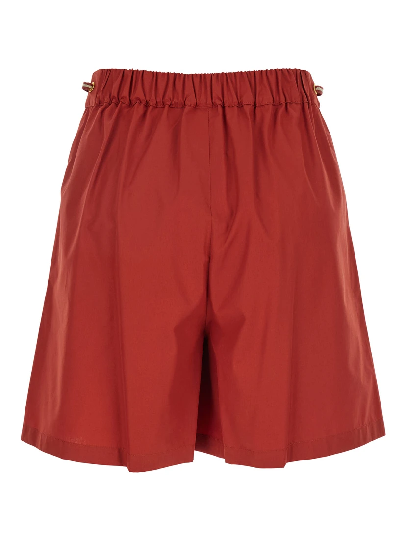 Haway Red Shorts with Elastic Waist and Pleated Details in Cotton Woman