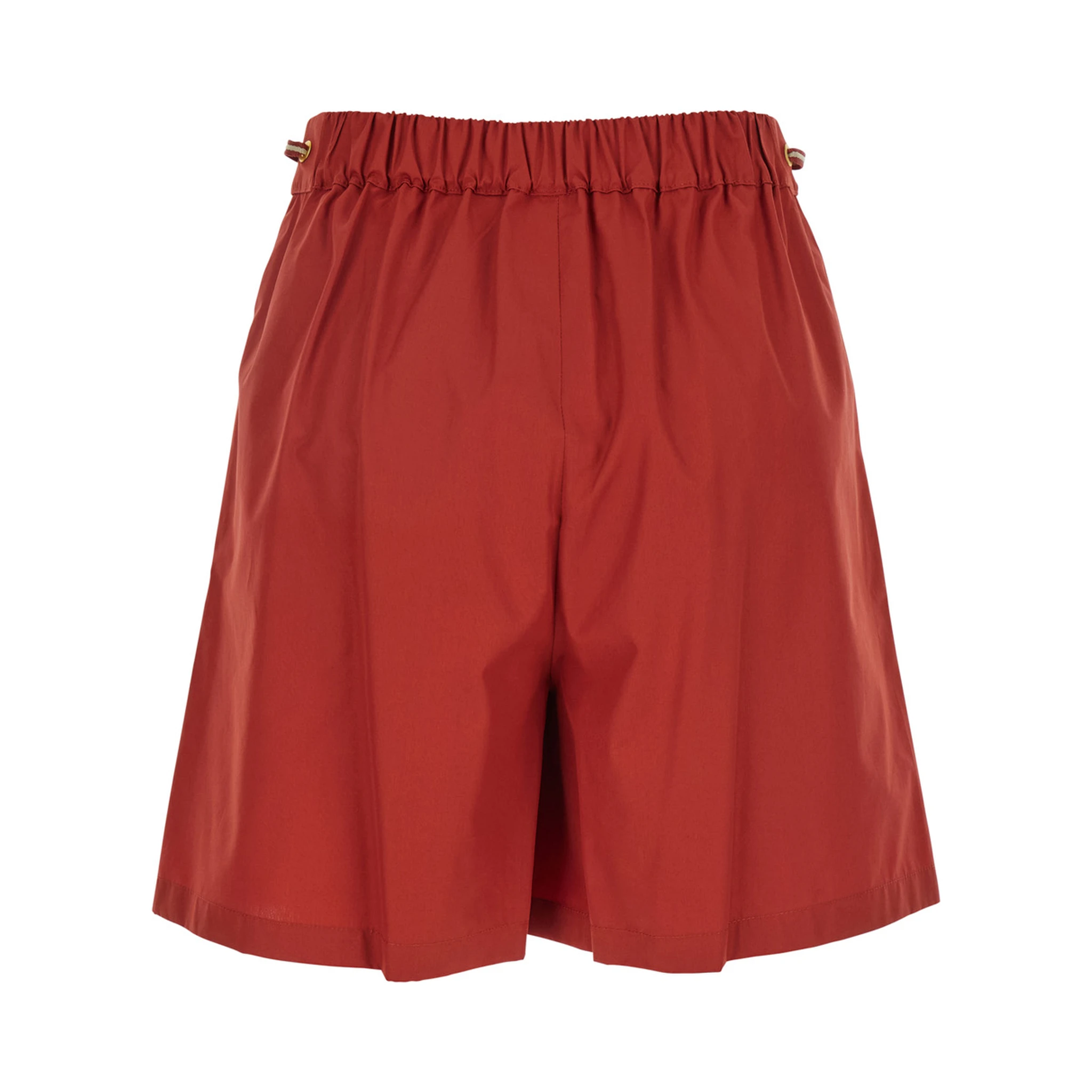 Haway Red Shorts with Elastic Waist and Pleated Details in Cotton Woman