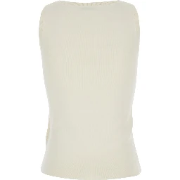 Pentola White Sleeveless Top with Square Neck and Tonal Logo Lettering Embroidery on the Front in Viscose Blend Woman