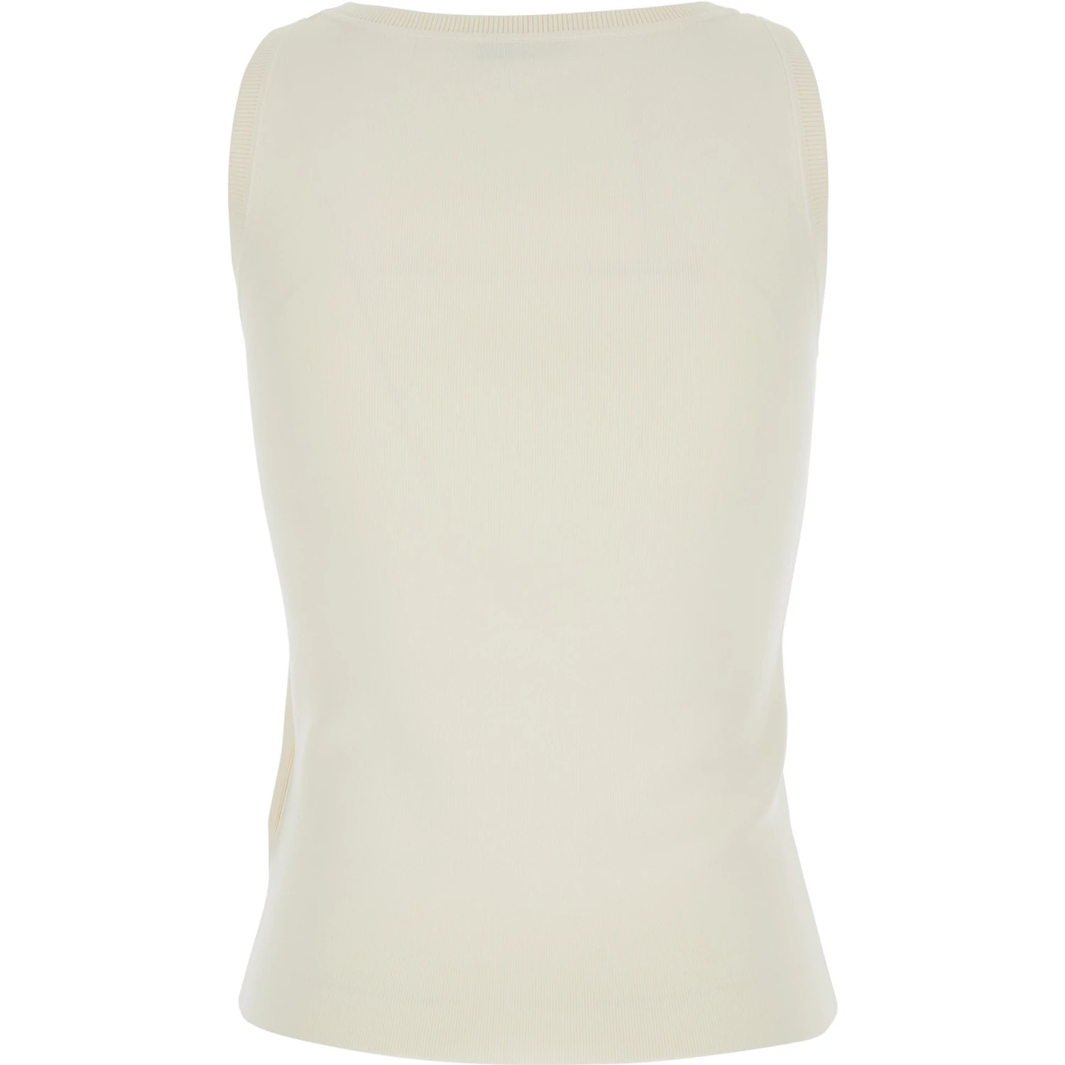 Pentola White Sleeveless Top with Square Neck and Tonal Logo Lettering Embroidery on the Front in Viscose Blend Woman