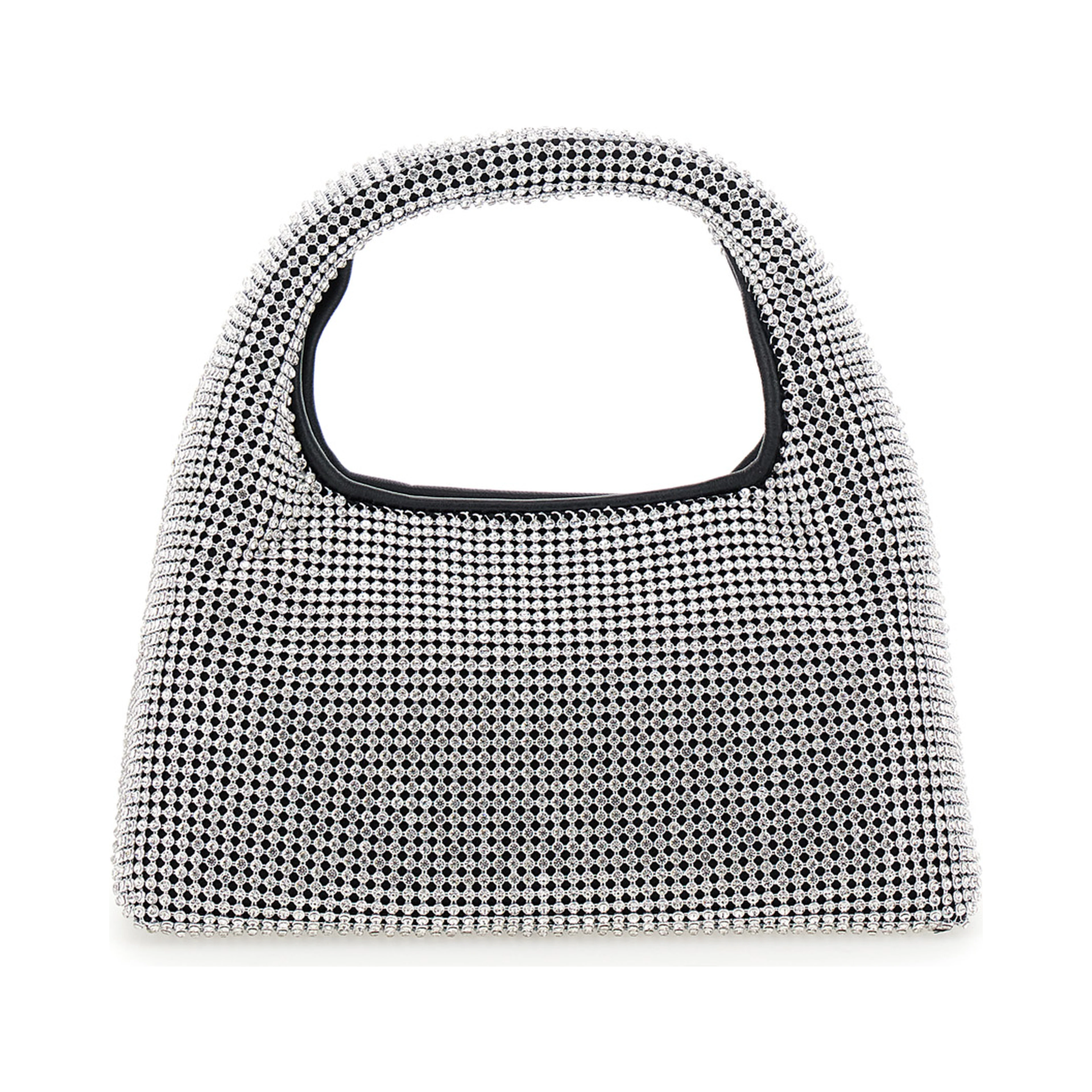 The Mini Sack Metallic Handbag with Logo Patch on the Rear and All-Over Crystal Embellishments in Tech Fabric Woman