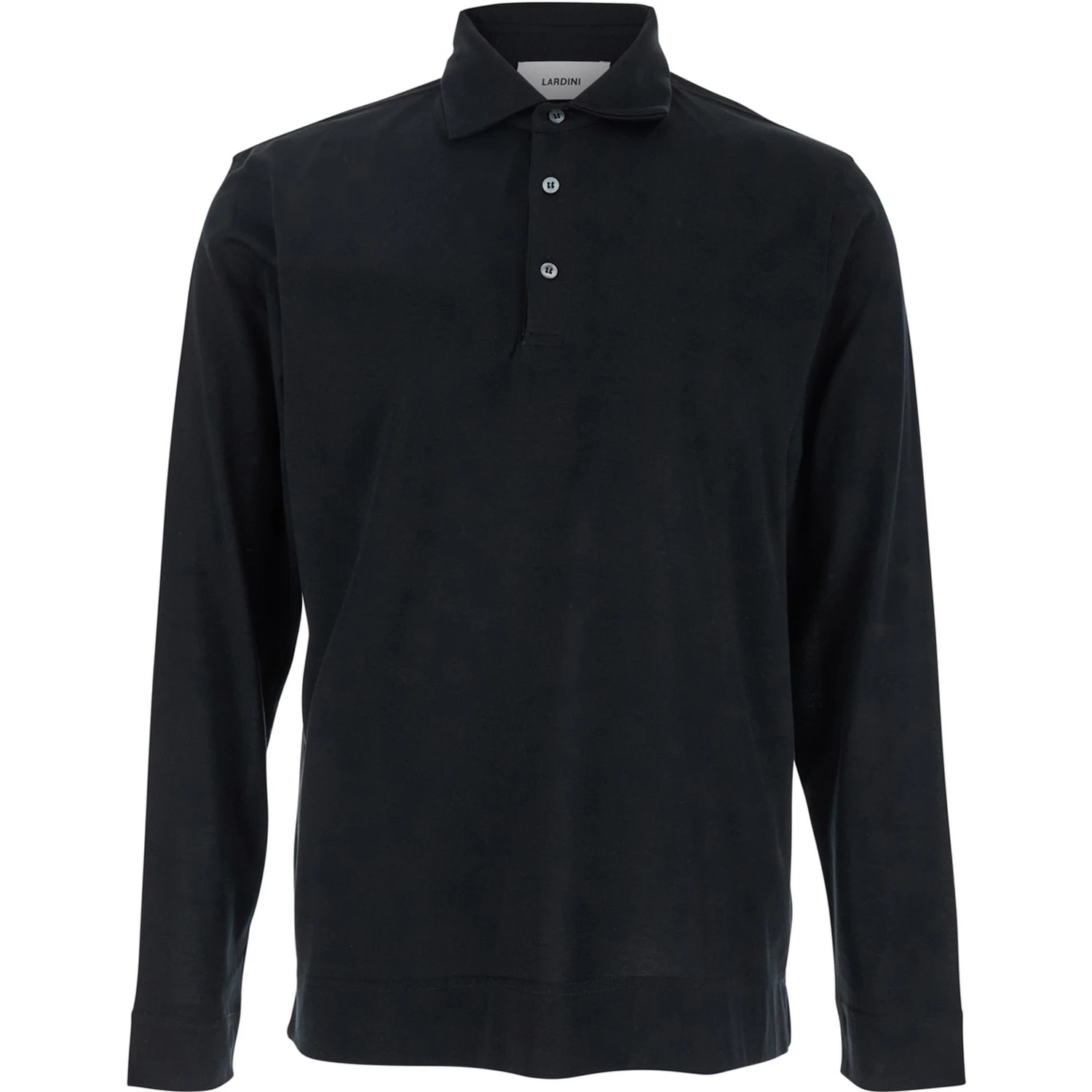 Black Polo with Classic Collar and Long Sleeves in Cotton and Silk Blend Man