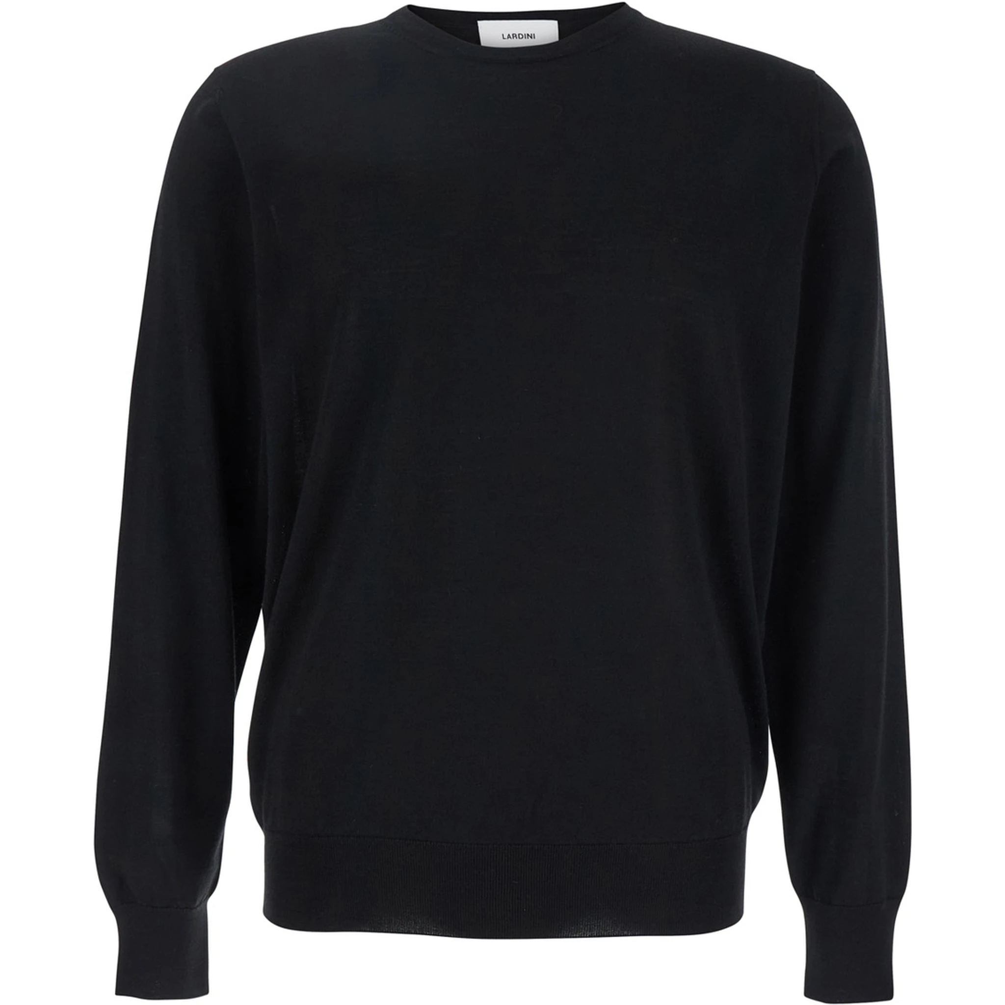 Black Round Neck Sweater with Long Sleeves in Wool and Silk Blend Man