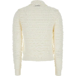 White Cardigan with Spread Collar in Cotton Woman