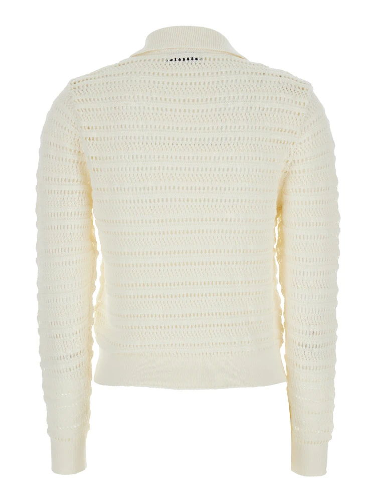 White Cardigan with Spread Collar in Cotton Woman alternative