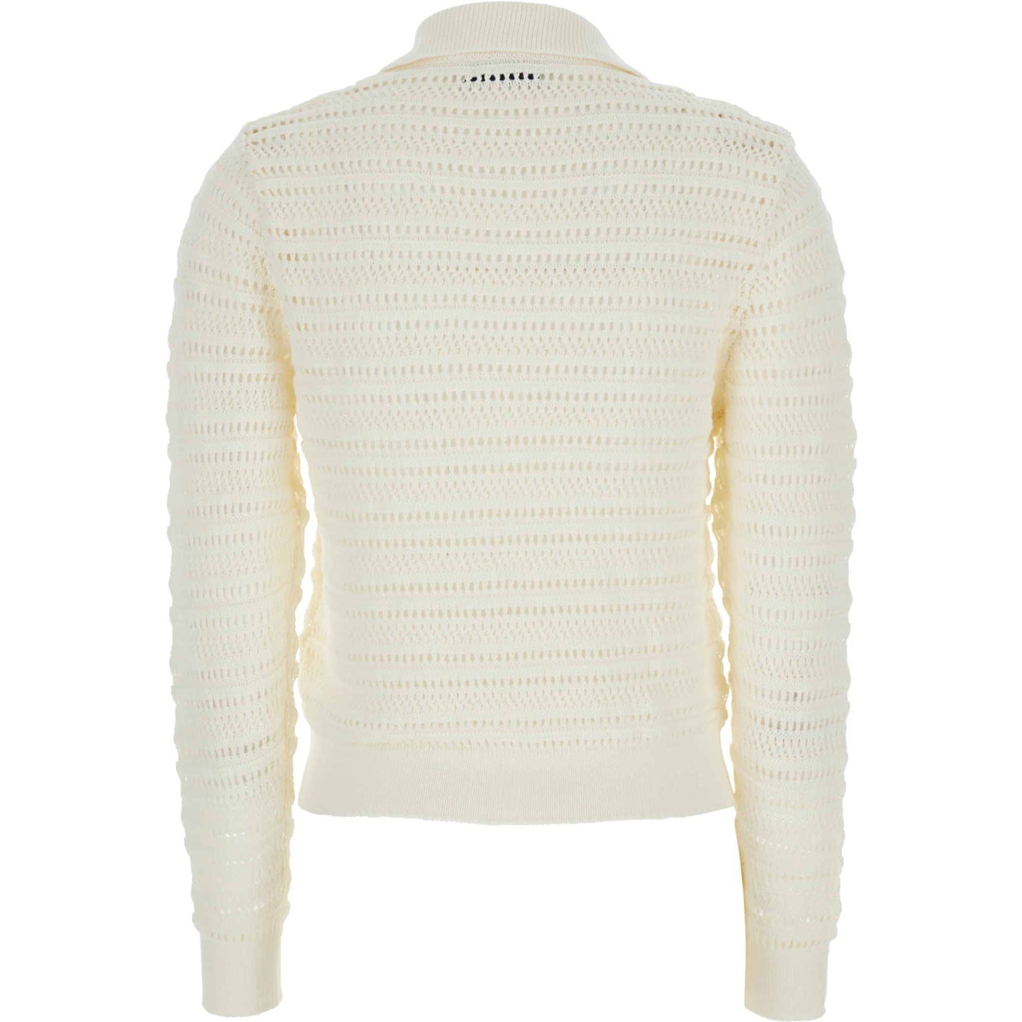 White Cardigan with Spread Collar in Cotton Woman