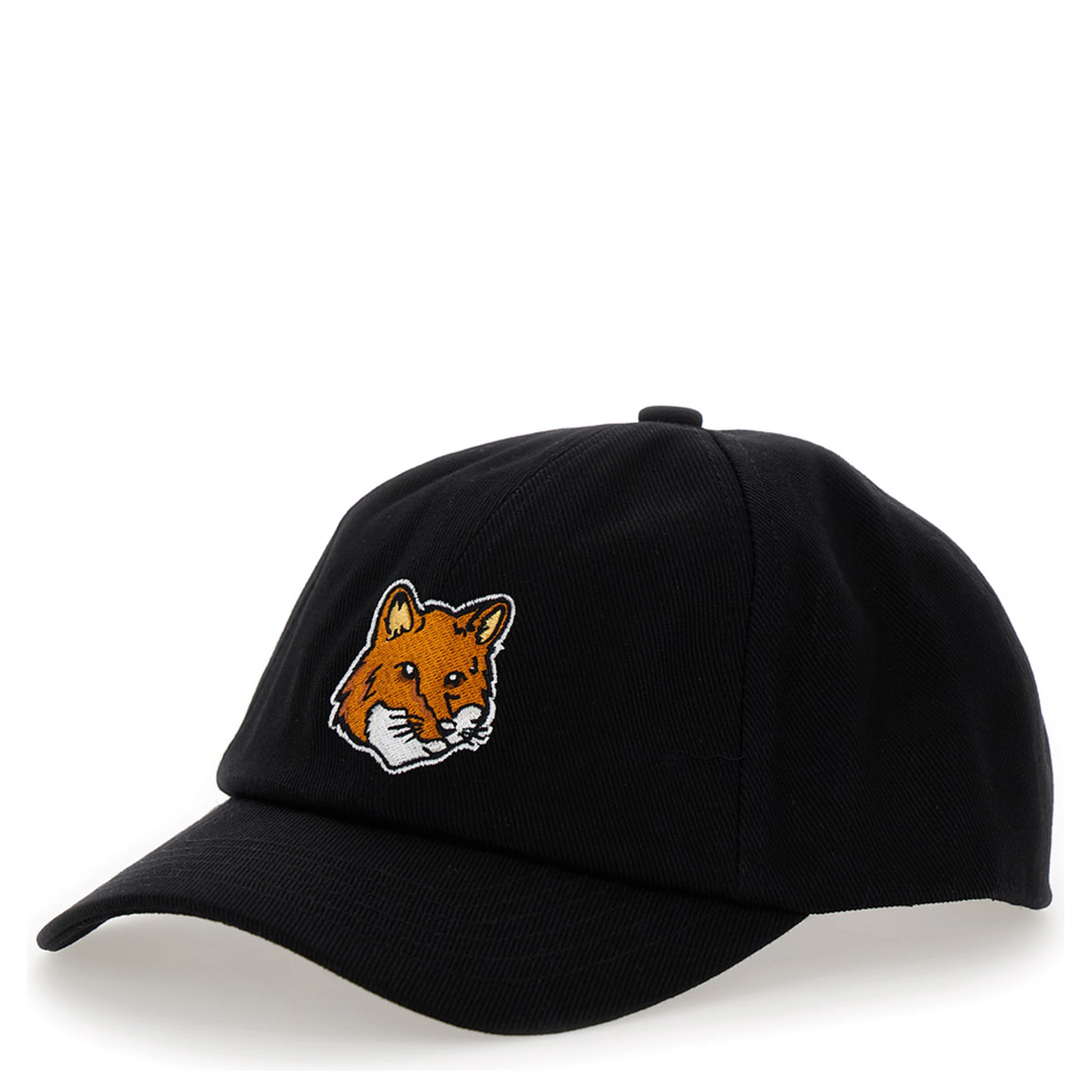 Black Baseball Cap with Fox Head Patch in Cotton Woman