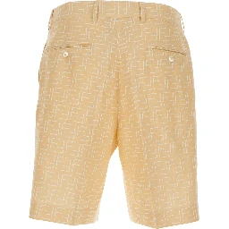 Yellow Pants with Belt Loops and All-Over FF Motif in Linen Blend Man