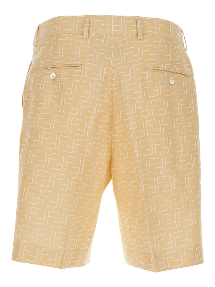 Yellow Pants with Belt Loops and All-Over FF Motif in Linen Blend Man alternative