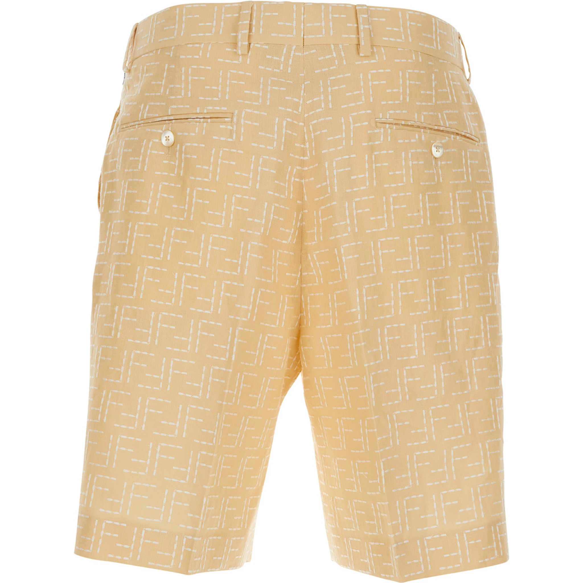 Yellow Pants with Belt Loops and All-Over FF Motif in Linen Blend Man