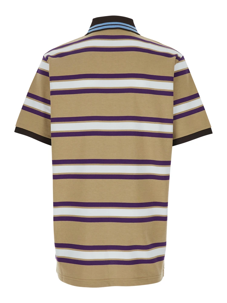 Beige Polo Shirt with Logo Imprinted on the Front and All-Over Striped Motif in Cotton Man alternative