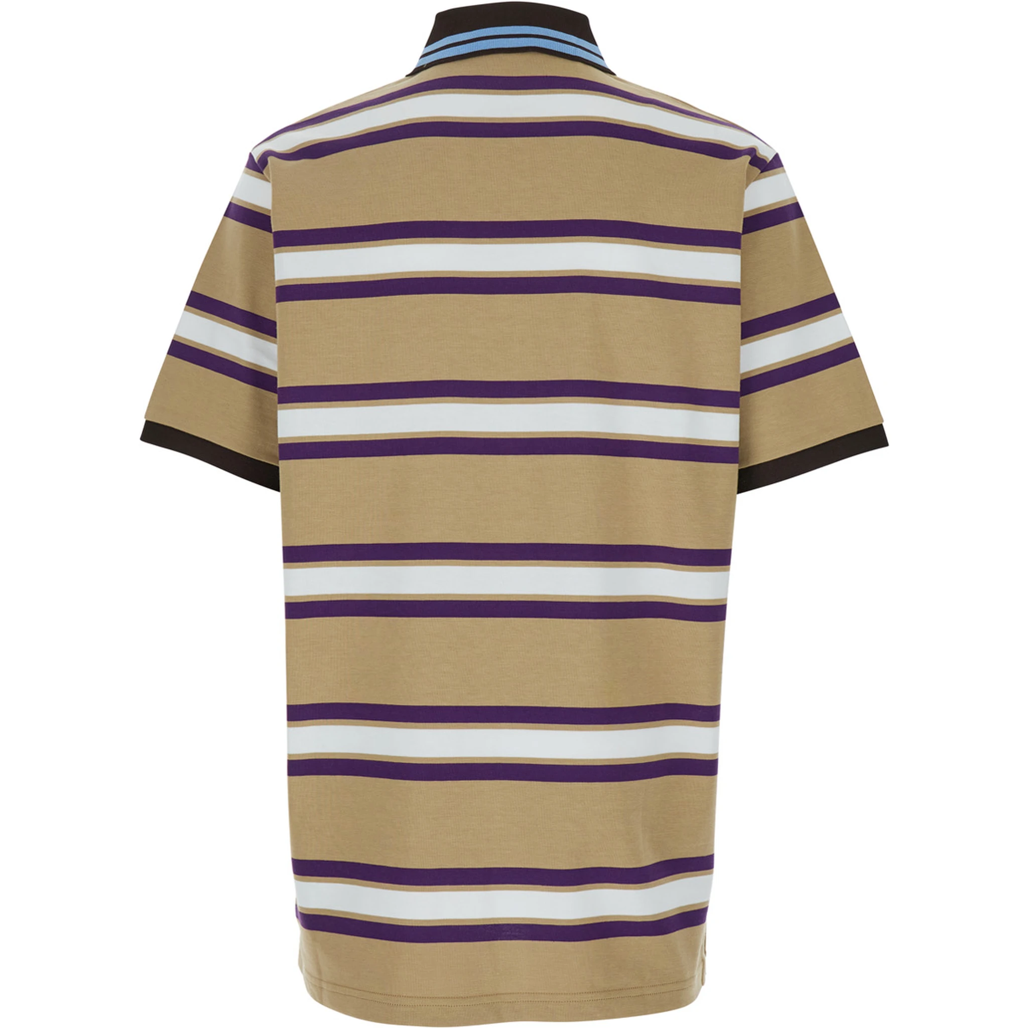 Beige Polo Shirt with Logo Imprinted on the Front and All-Over Striped Motif in Cotton Man