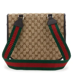 Beige Crossbody Bag with All-Over GG Motif and Web Detail in Fabric Boy