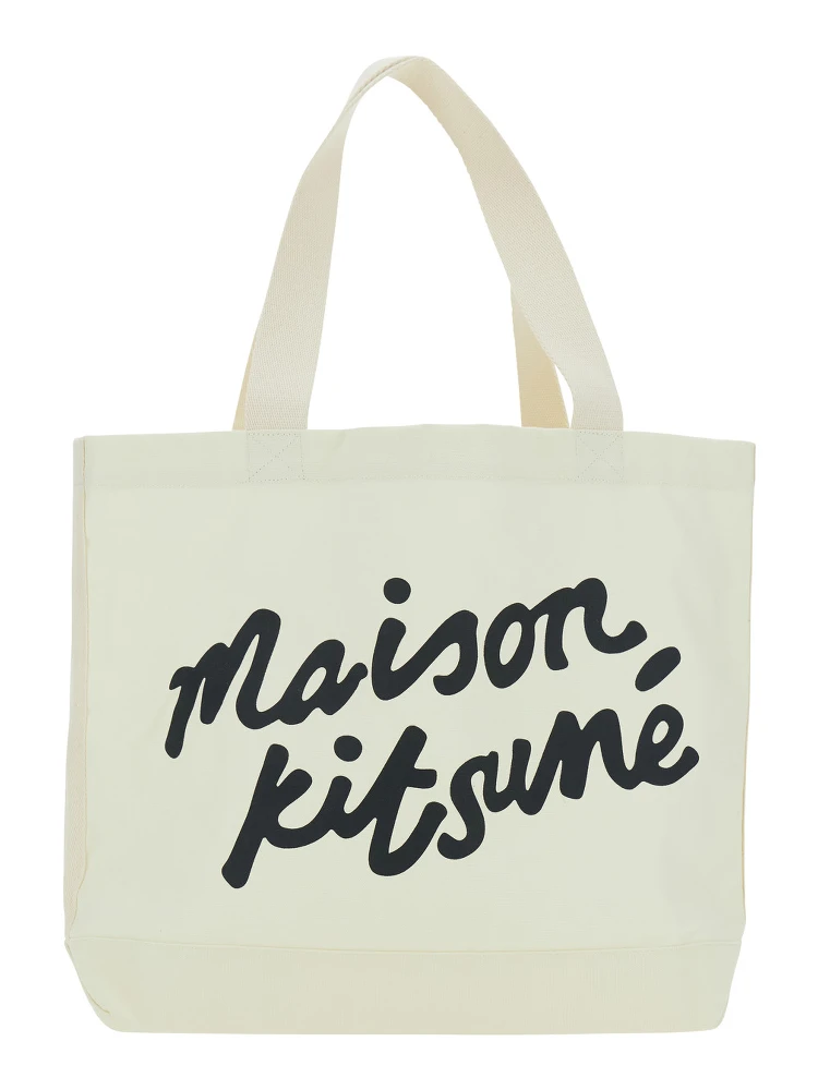 White Shopper with Maxi Logo Lettering on the Front in Cotton Man