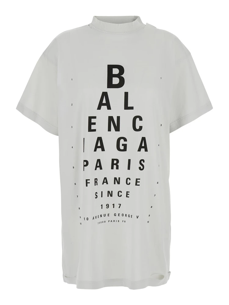 White T-Shirt with Logo Printed on the Front and Torn Details in Cotton Woman