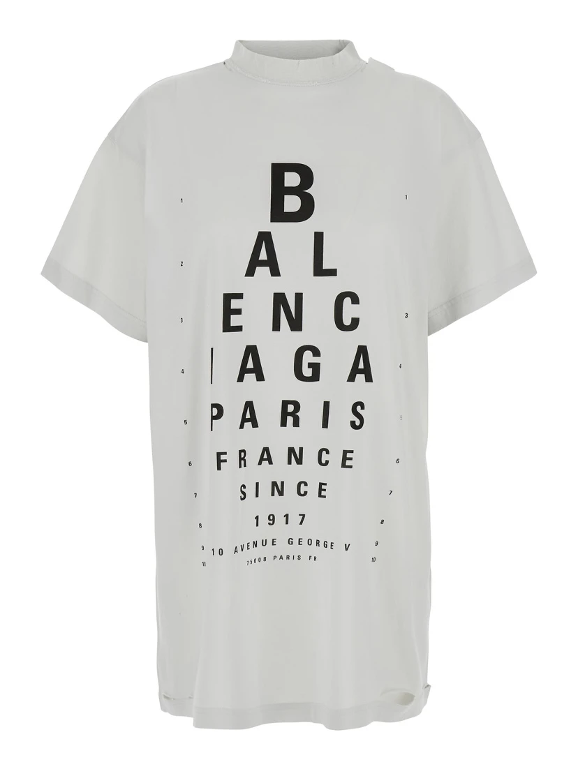 White T-Shirt with Logo Printed on the Front and Torn Details in Cotton Woman