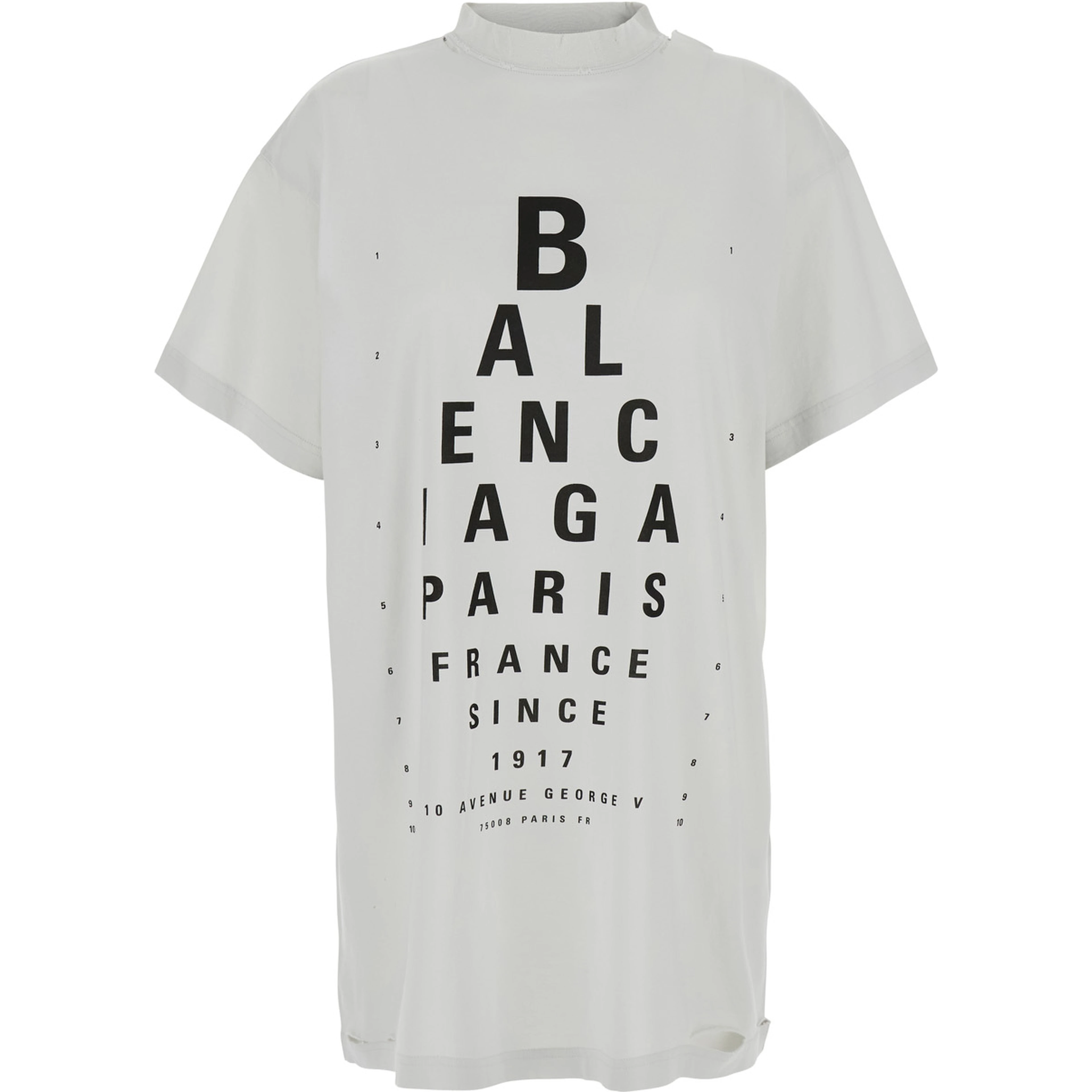 White T-Shirt with Logo Printed on the Front and Torn Details in Cotton Woman