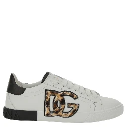 White Low Top Sneaker with Animal-Motif Logo in Leather Woman