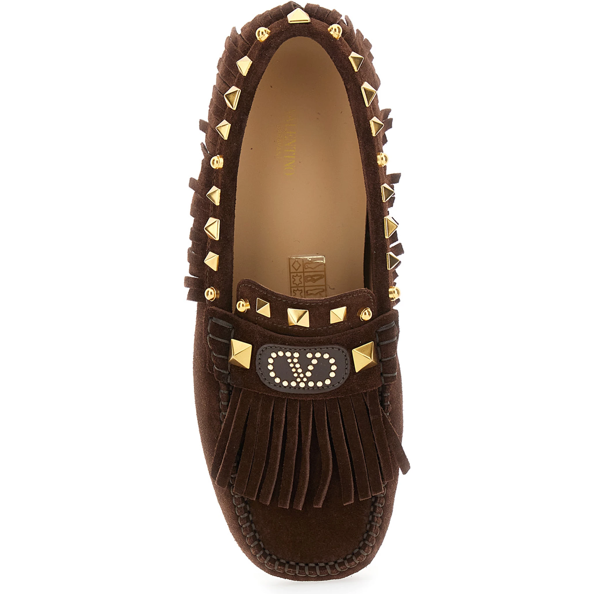 Plaster Caster Brown Loafers with VLogo on the Front and Fringed Details in Suede Woman