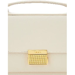 Venezia White Handbag with Lettering Logo and Clasp Closure in Leather Woman