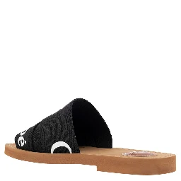 Chloé Womans Black Canvas Sandals with Logo