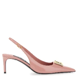 Pink Slingback Pumps with Logo Plaque on the Front in Leather Woman