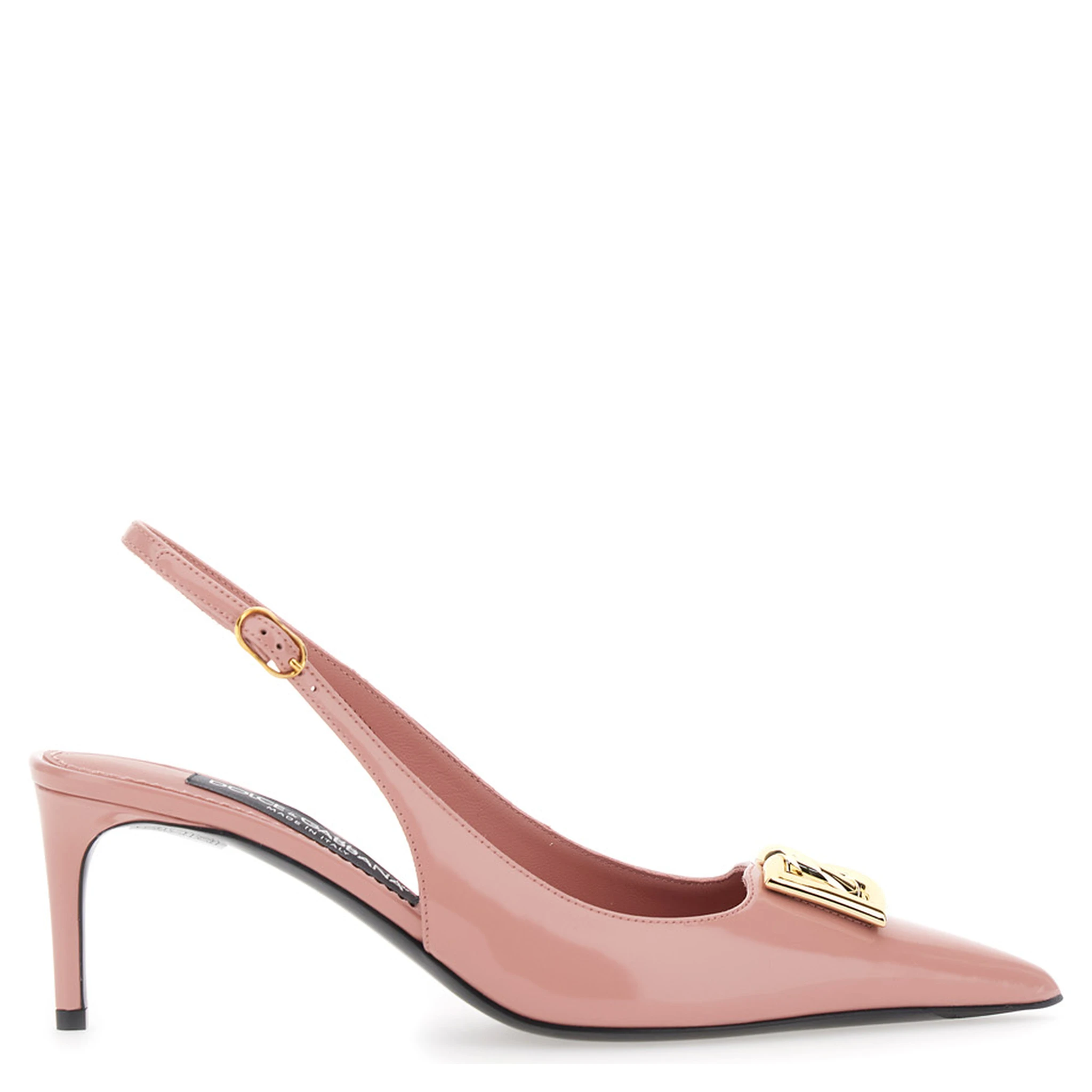 Pink Slingback Pumps with Logo Plaque on the Front in Leather Woman