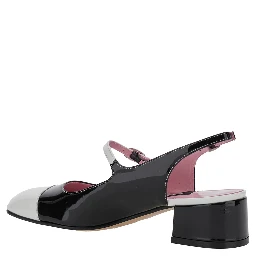 Ischia Black Slingback Pumps with Adjustable Strap in Patent Leather Woman