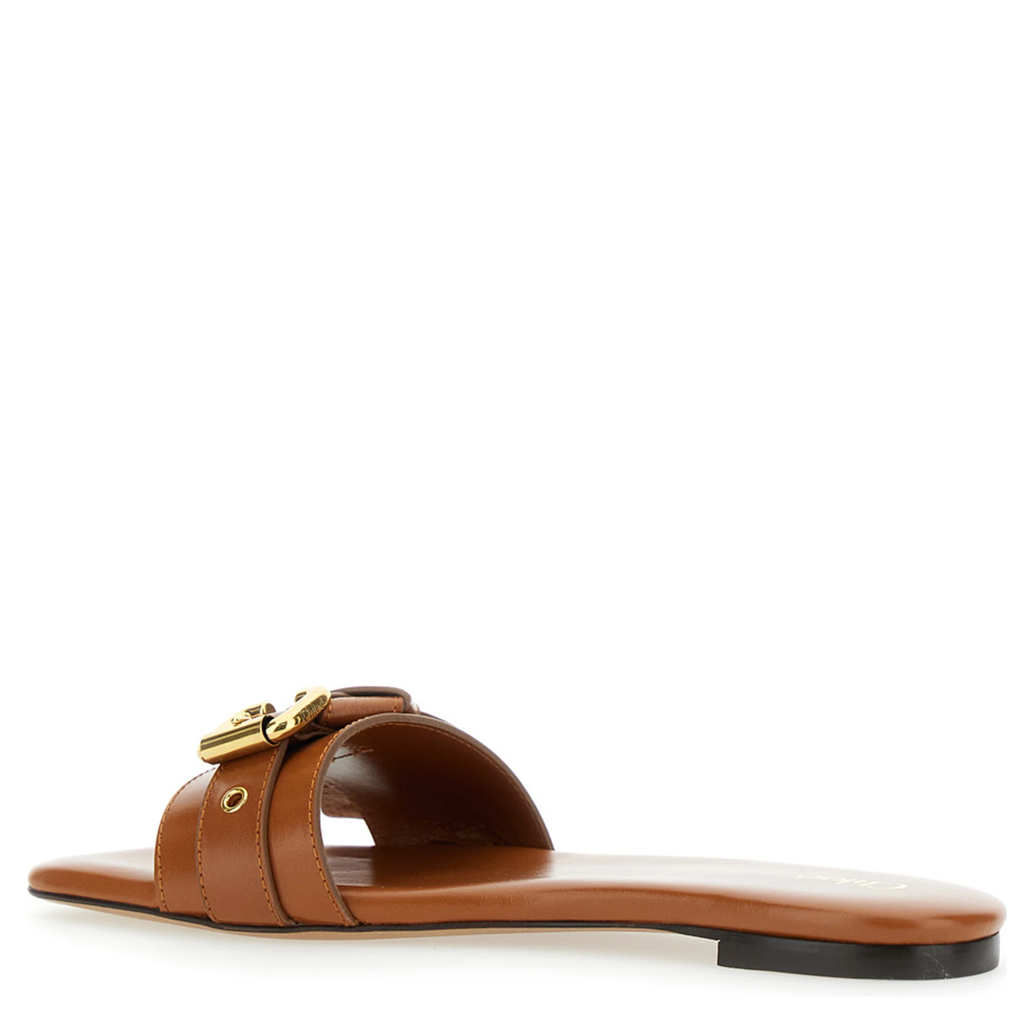Mae Brown Sandals with Strap Embellishment with Logo in Leather Woman