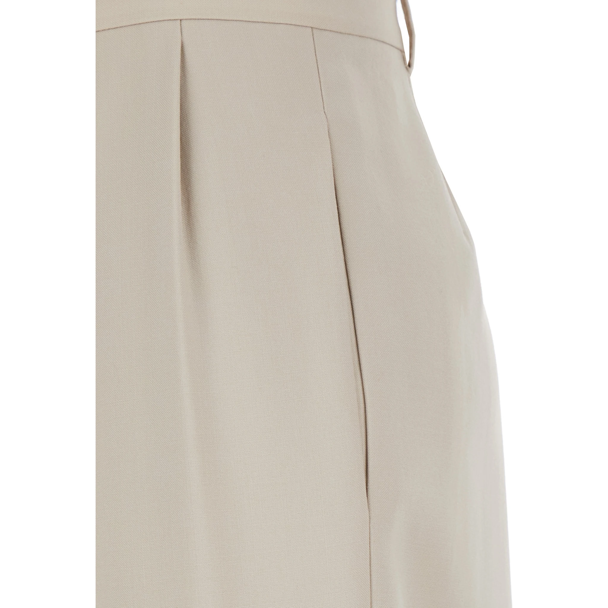 Beige Pants with Belt Loops and Pences on the Front in Wool Woman