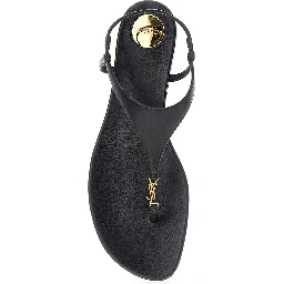 Black Sandals with Metallic Cassandre Detail in Leather Woman