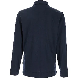 Blue Polo with Classic Collar and Long Sleeves in Cotton and Silk Blend Man