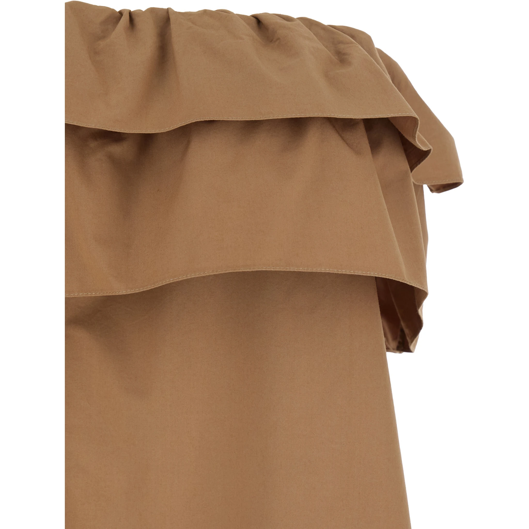 Beige Long Dress with Bustier Neckline and Ruffled Skirt in Cotton Woman