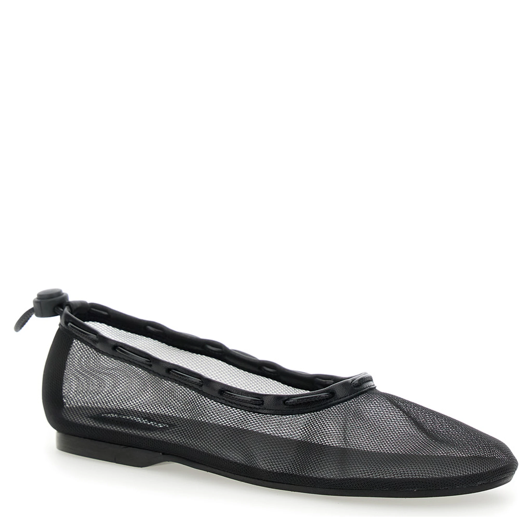 Gill Black Ballerinas with Semi-Transparent Mesh Design and Adjustable Drawstring in Tech Fabric Woman