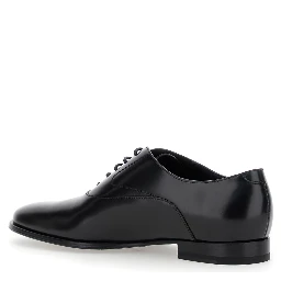 Black Lace-Up Shoes with Almond Toe and Front Laces in Leather Man