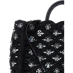 Black Handbag with Weaving and All-Over Disc Details in Raphia Woman