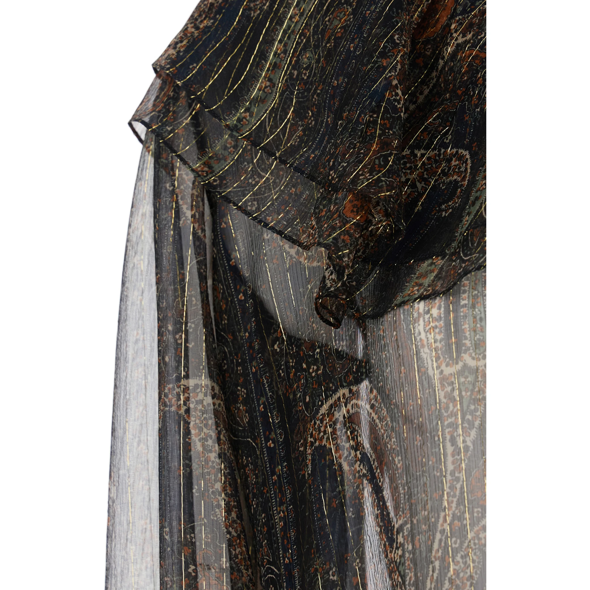 Multicolor Off-Shoulder Blouse with Drawstring Poet Sleeves in Silk Blend Woman