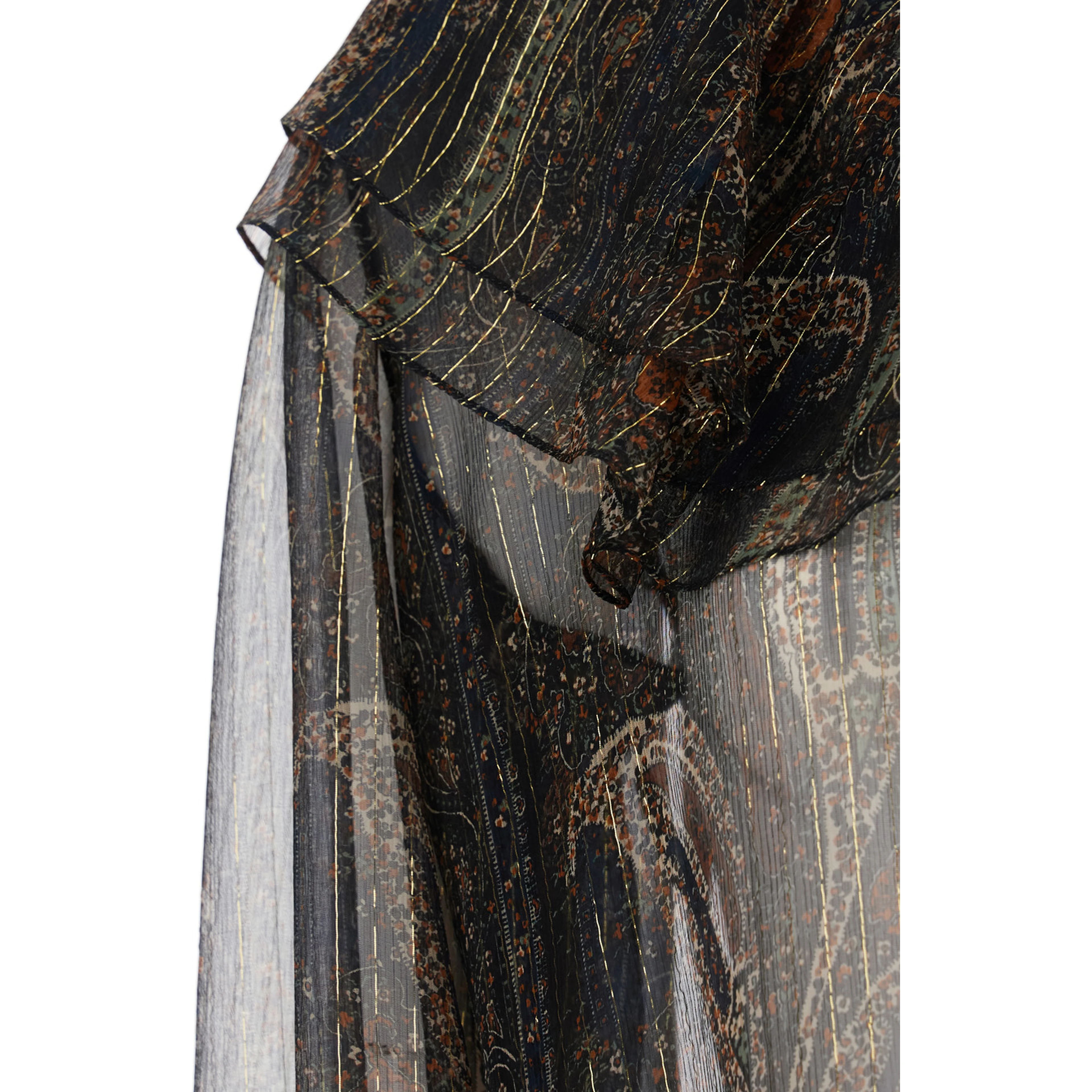 Multicolor Off-Shoulder Blouse with Drawstring Poet Sleeves in Silk Blend Woman